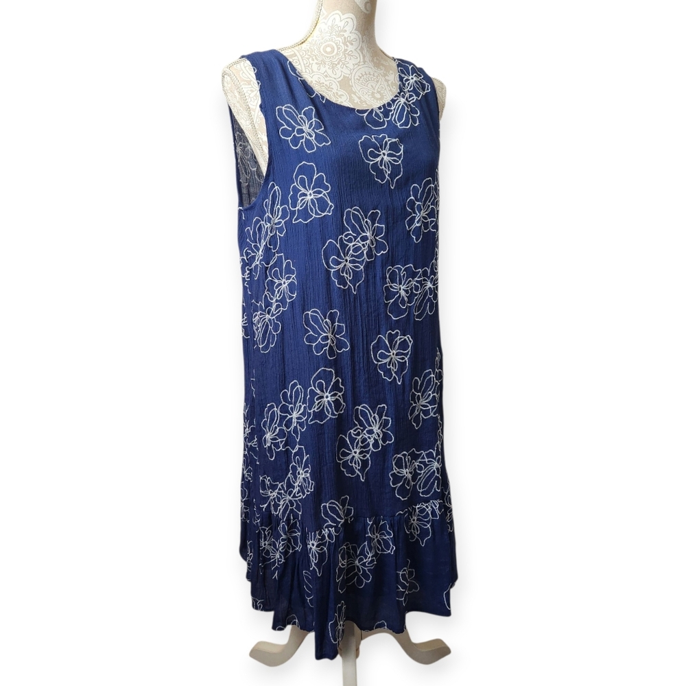 AGB Navy Blue/White Floral Sleeveless Dress Size XL